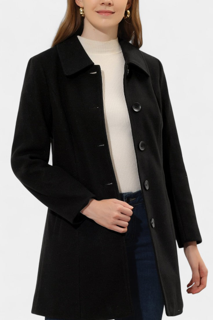 Women's Single-Breasted Coat Collared Long Sleeve Button-Front Winter Outerwear