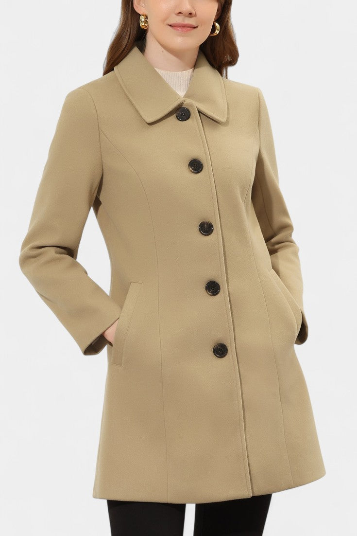 Women's Single-Breasted Coat Collared Long Sleeve Button-Front Winter Outerwear