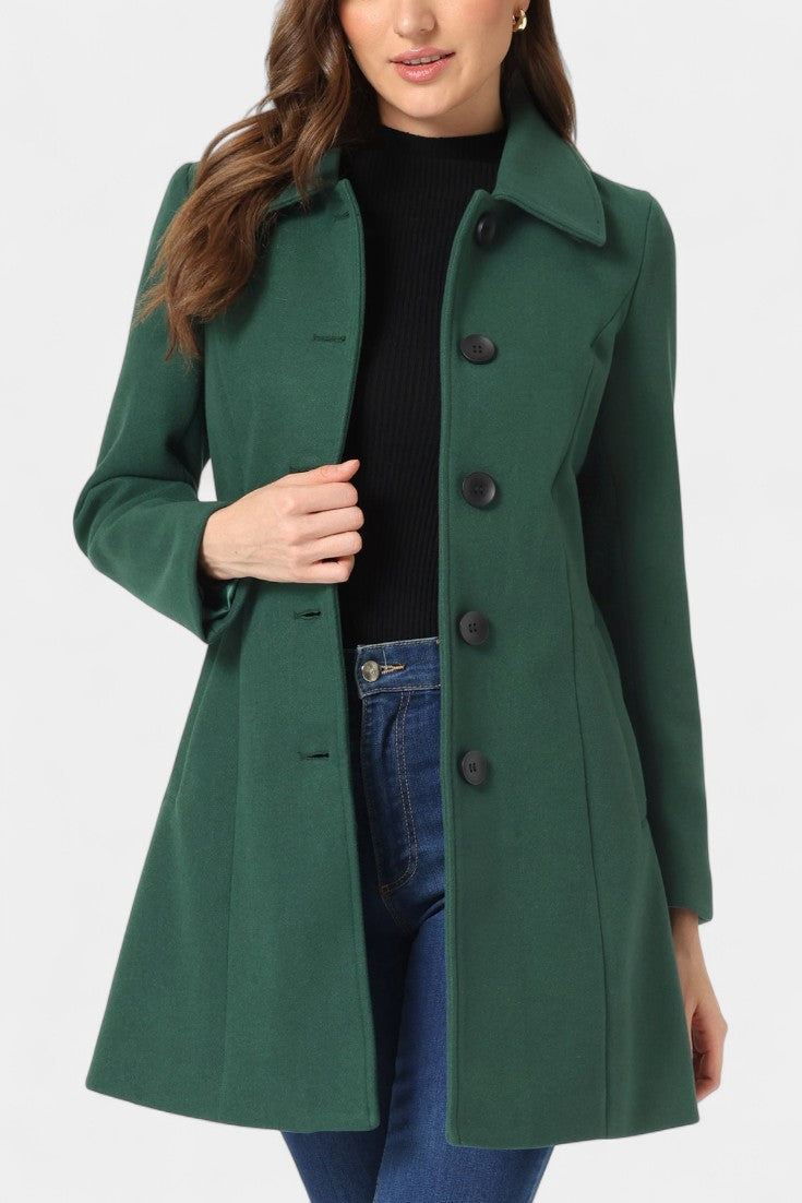 Women's Single-Breasted Coat Collared Long Sleeve Button-Front Winter Outerwear