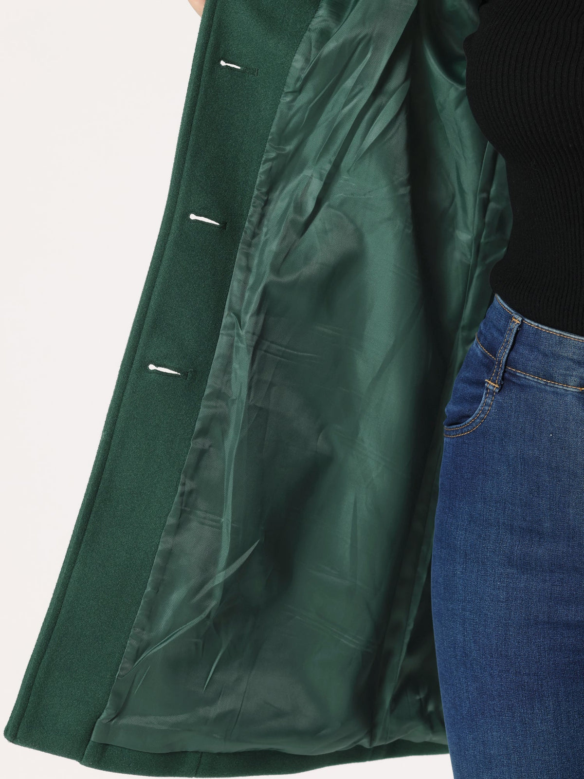 Women's Single Breasted Trench Coat Collared Button-Front Mid-Length Winter Coat