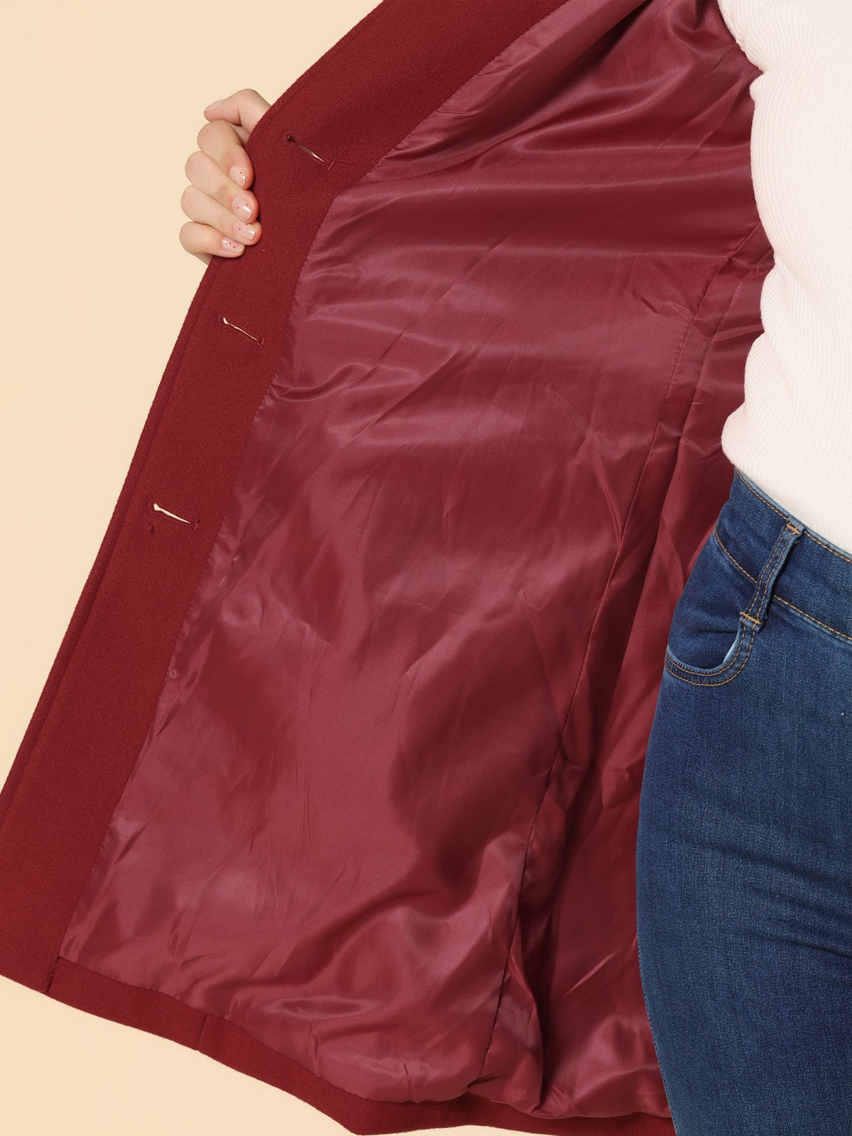 Women's Single Breasted Trench Coat Collared Button-Front Mid-Length Winter Coat