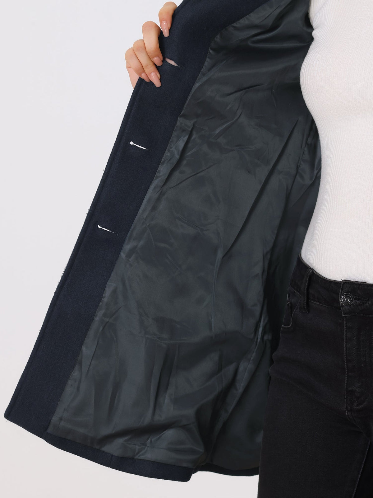 Women's Single Breasted Trench Coat Collared Button-Front Mid-Length Winter Coat