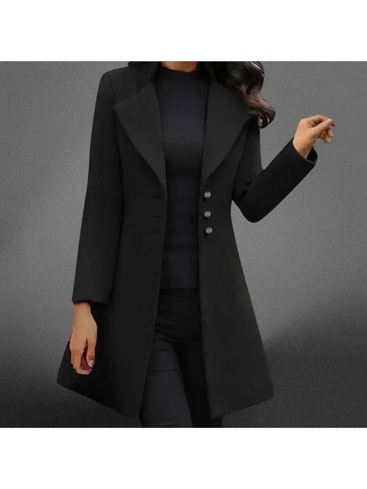 Women's Notch Lapel Long Coat Single Breasted Button Slim Fit Winter Overcoat