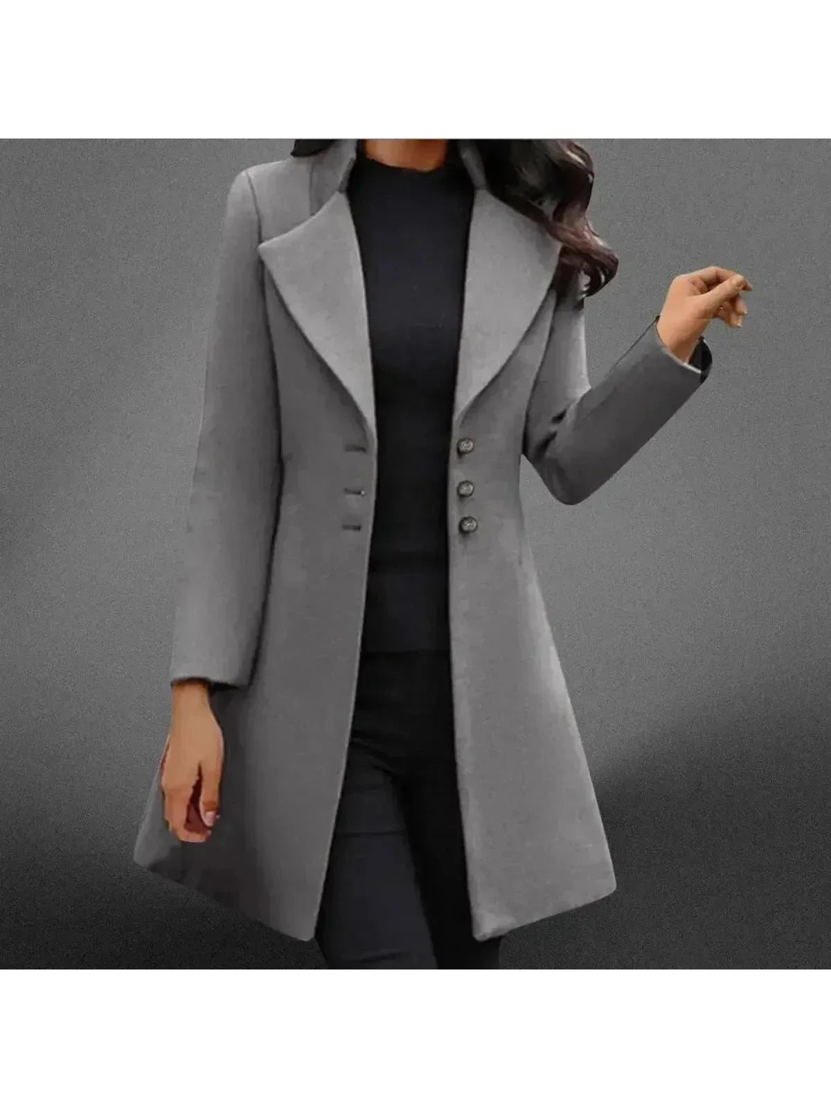 Women's Notch Lapel Long Coat Single Breasted Button Slim Fit Winter Overcoat