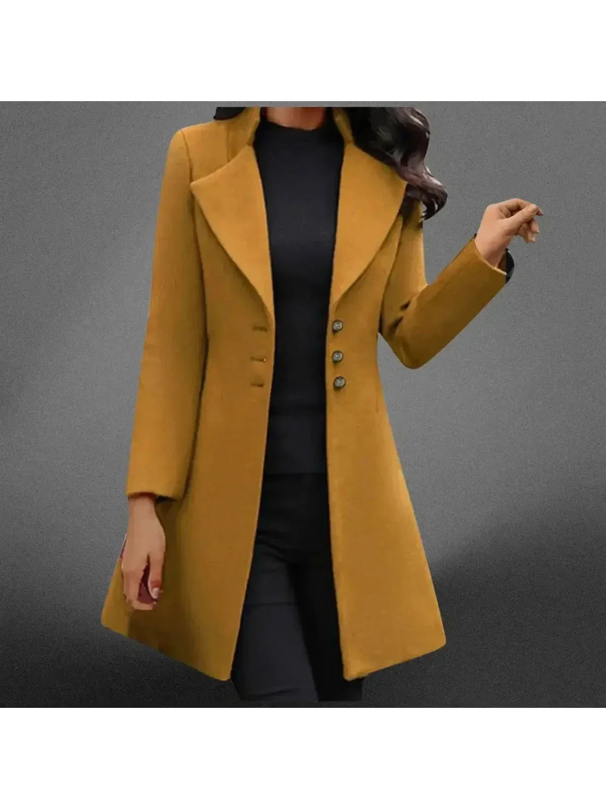 Women's Notch Lapel Long Coat Single Breasted Button Slim Fit Winter Overcoat