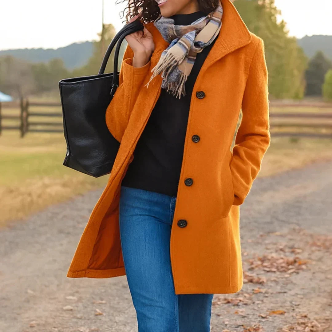 Women's Wool Blend Pea Coat Button Front Long Sleeve Lapel Winter Overcoat