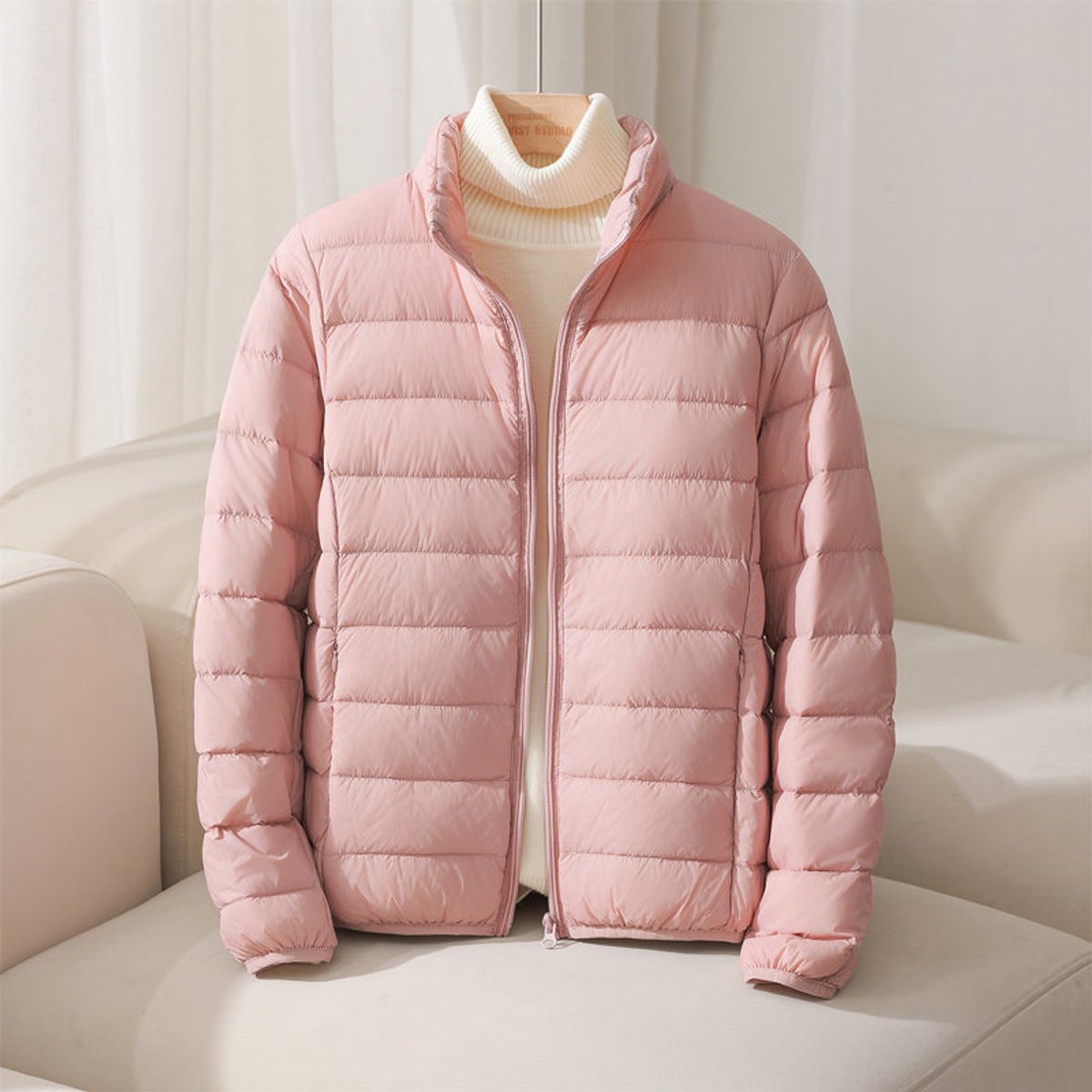 Women's Lightweight Quilted Puffer Jacket Stand Collar Zip Up Winter Coat