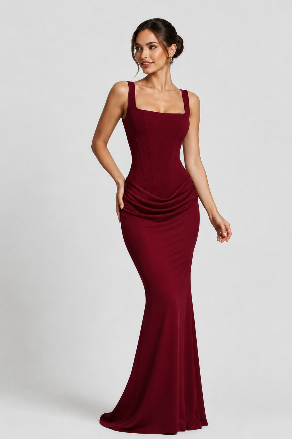 Women's Corset Maxi Dress Square Neck Draped Fishtail Formal Gown