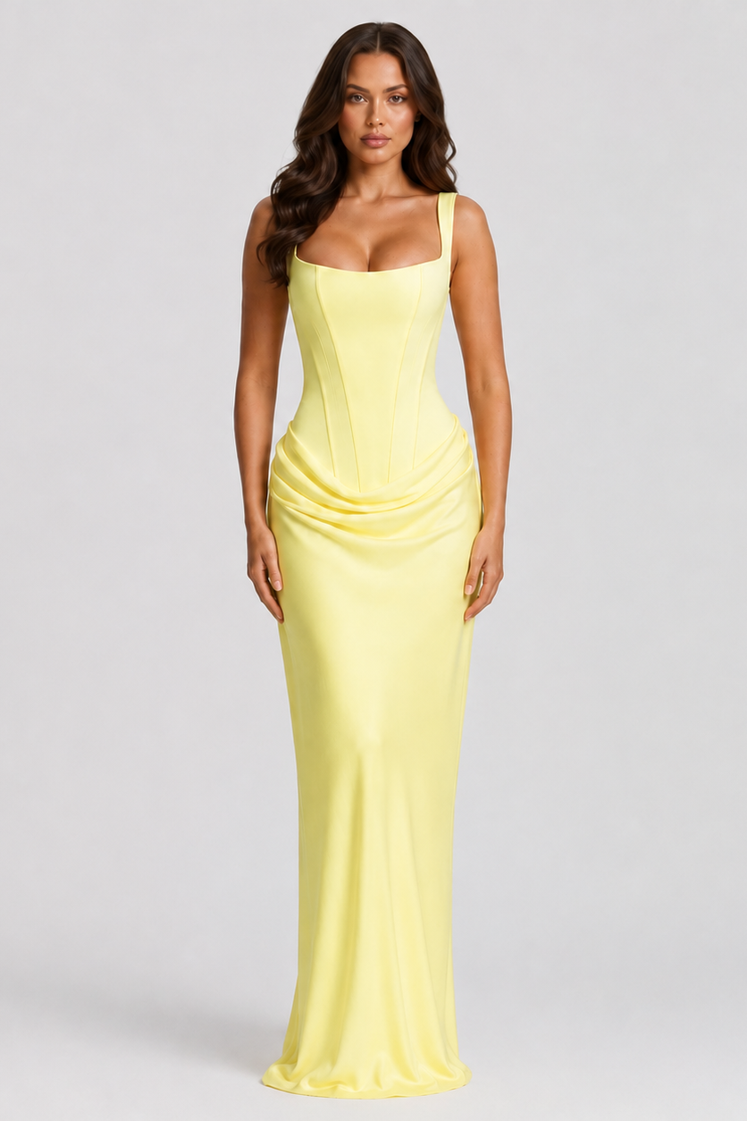 Women's Corset Maxi Dress Square Neck Draped Fishtail Formal Gown