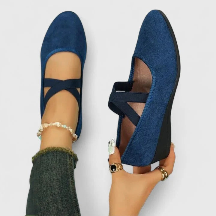 Women's Mary Jane Wedges Pointed Toe Crisscross Elastic Strap Ballet Flats