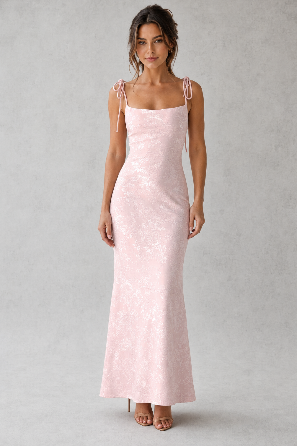 Women's Floral Jacquard Maxi Dress Lace-Up Back Square Neck Evening Occasion