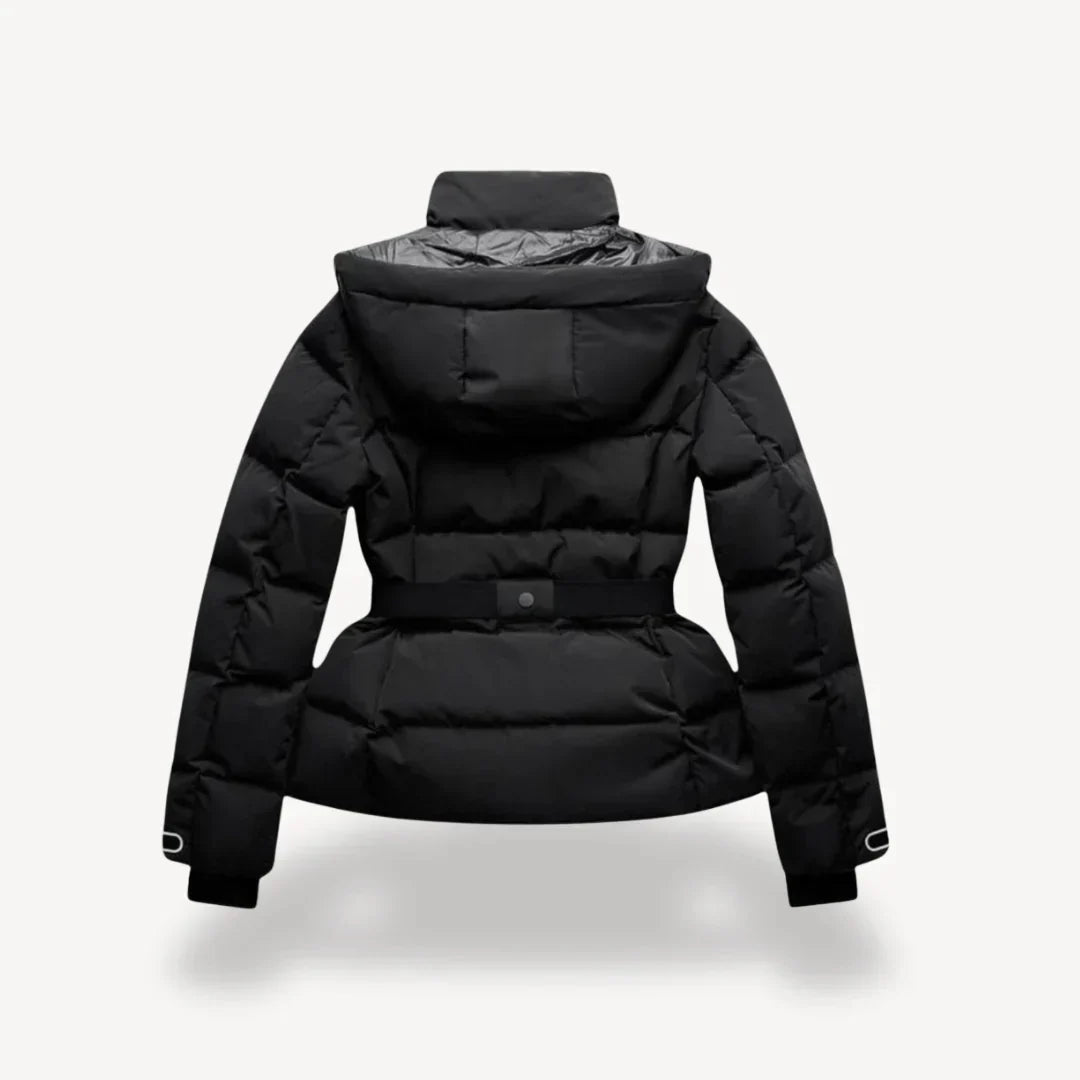 Women's Puffer Jacket Hooded Quilted Belted Insulated Zip Winter Warm