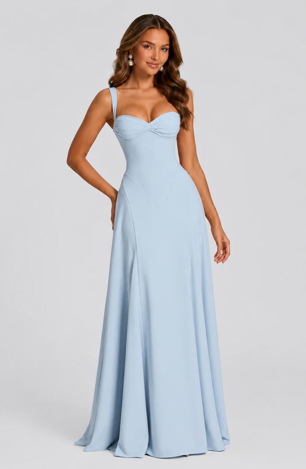 Women's Chiffon Maxi Dress Sweetheart Lace-Up Back Wedding Evening Formal