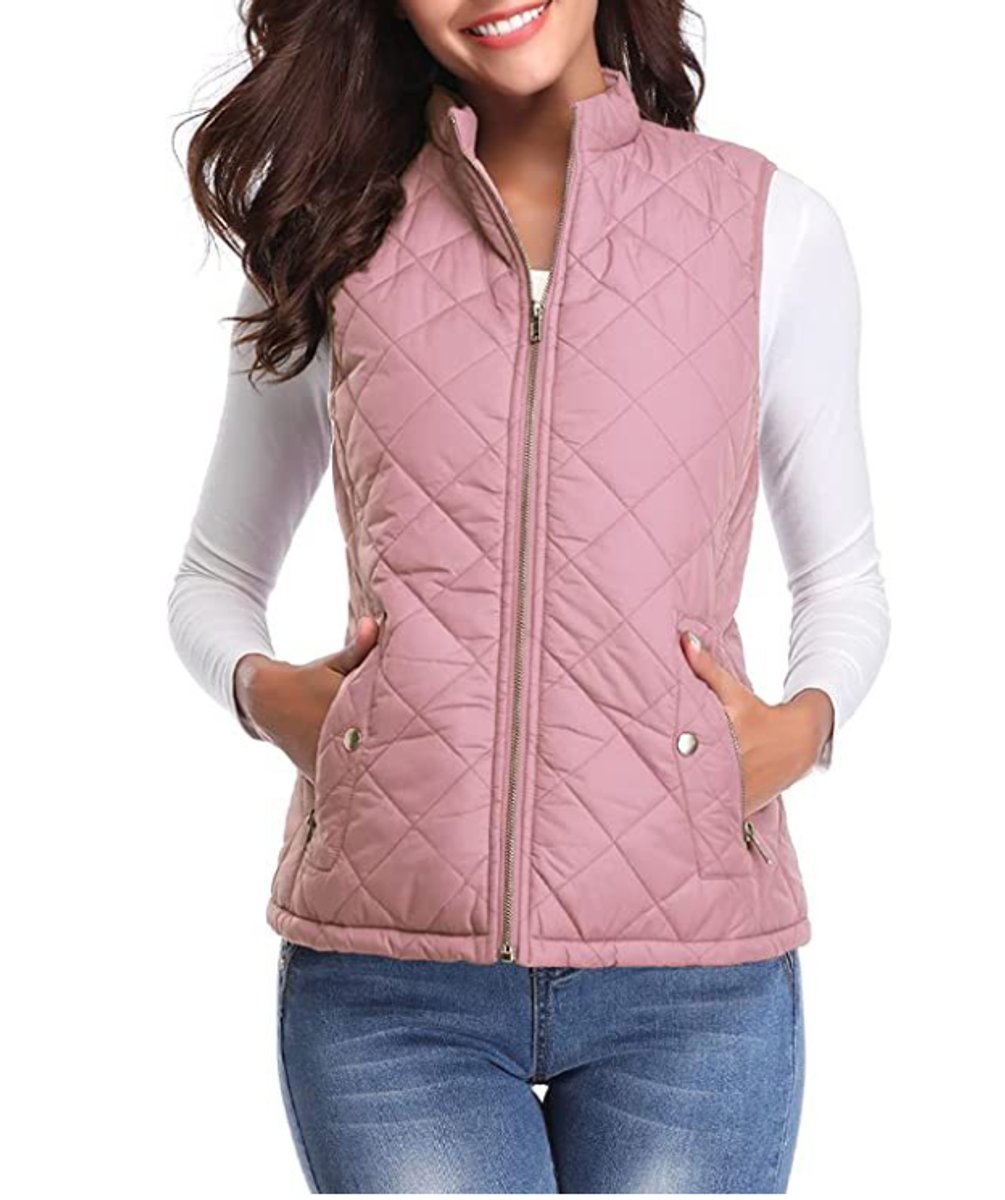Women's Quilted Vest Sleeveless Stand Collar Zip-Up Padded Gilet Casual Outerwear