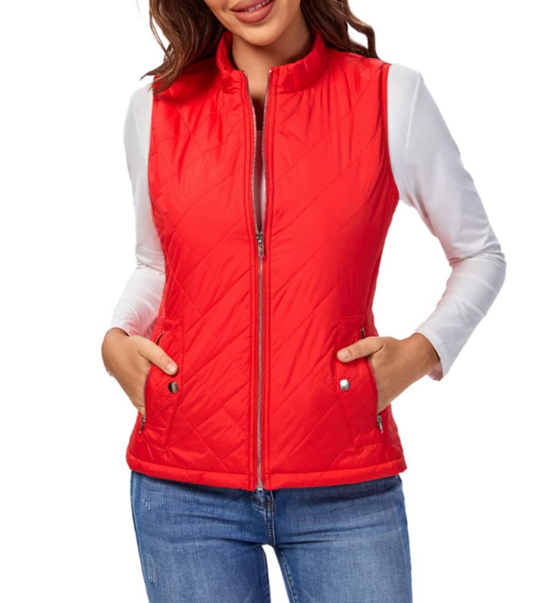 Women's Quilted Vest Sleeveless Stand Collar Zip-Up Padded Gilet Casual Outerwear
