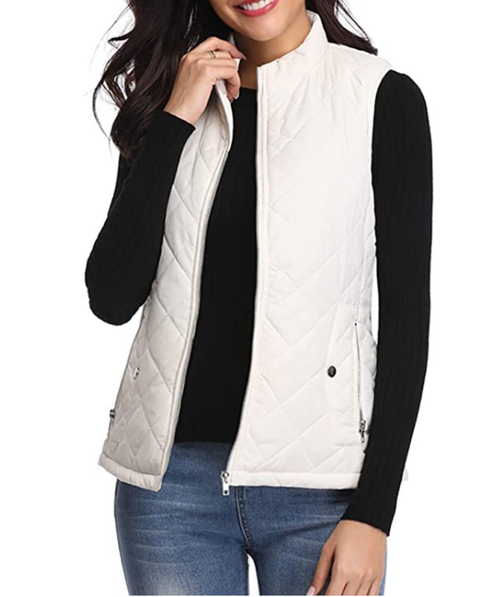 Women's Quilted Vest Sleeveless Stand Collar Zip-Up Padded Gilet Casual Outerwear