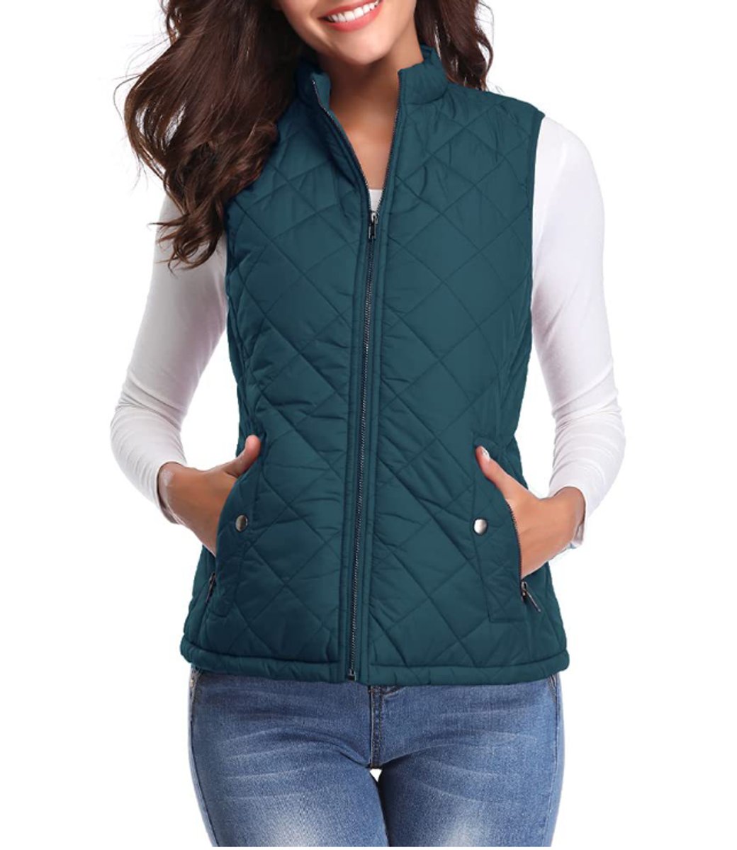 Women's Quilted Vest Sleeveless Stand Collar Zip-Up Padded Gilet Casual Outerwear