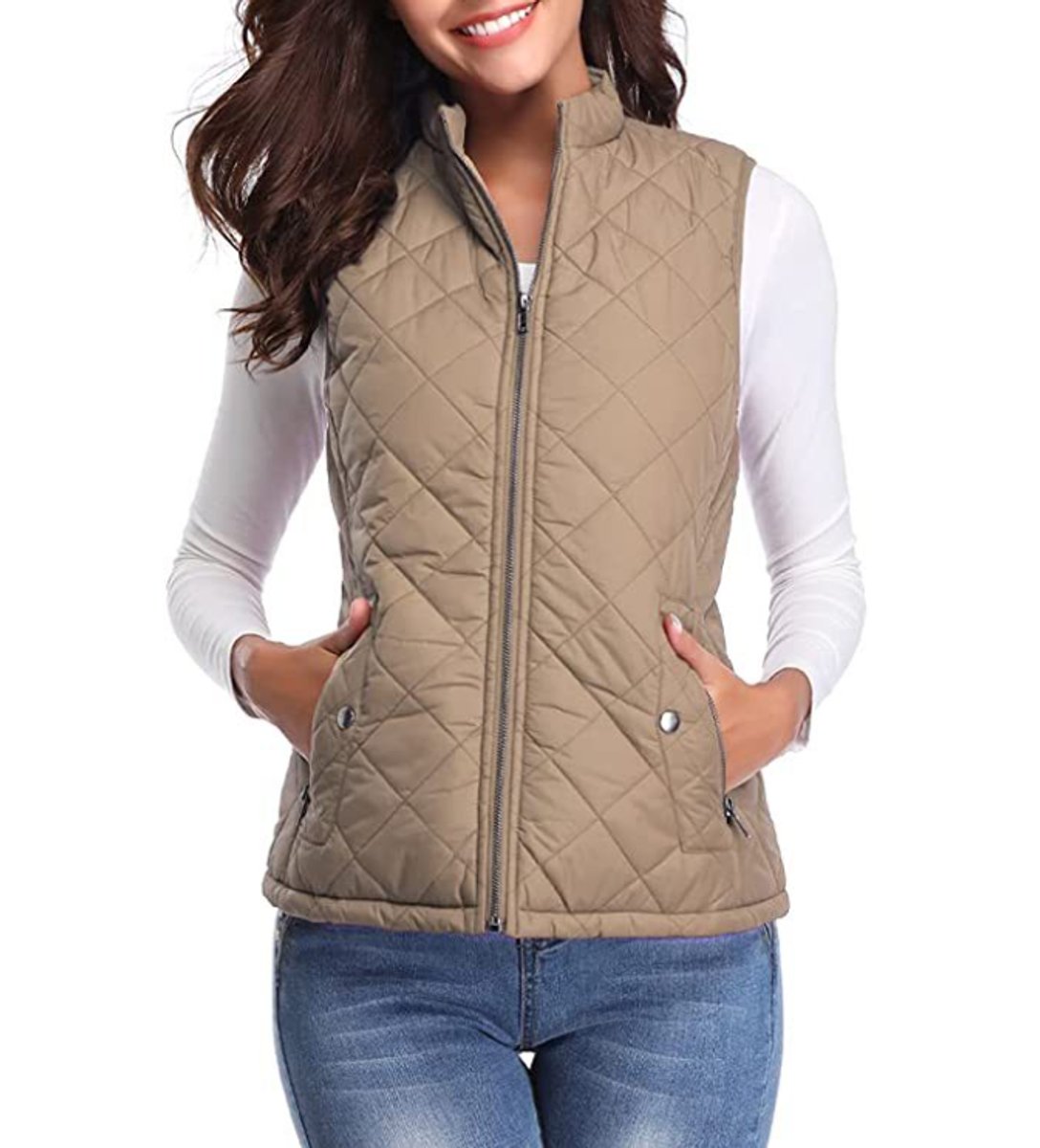 Women's Quilted Vest Sleeveless Stand Collar Zip-Up Padded Gilet Casual Outerwear