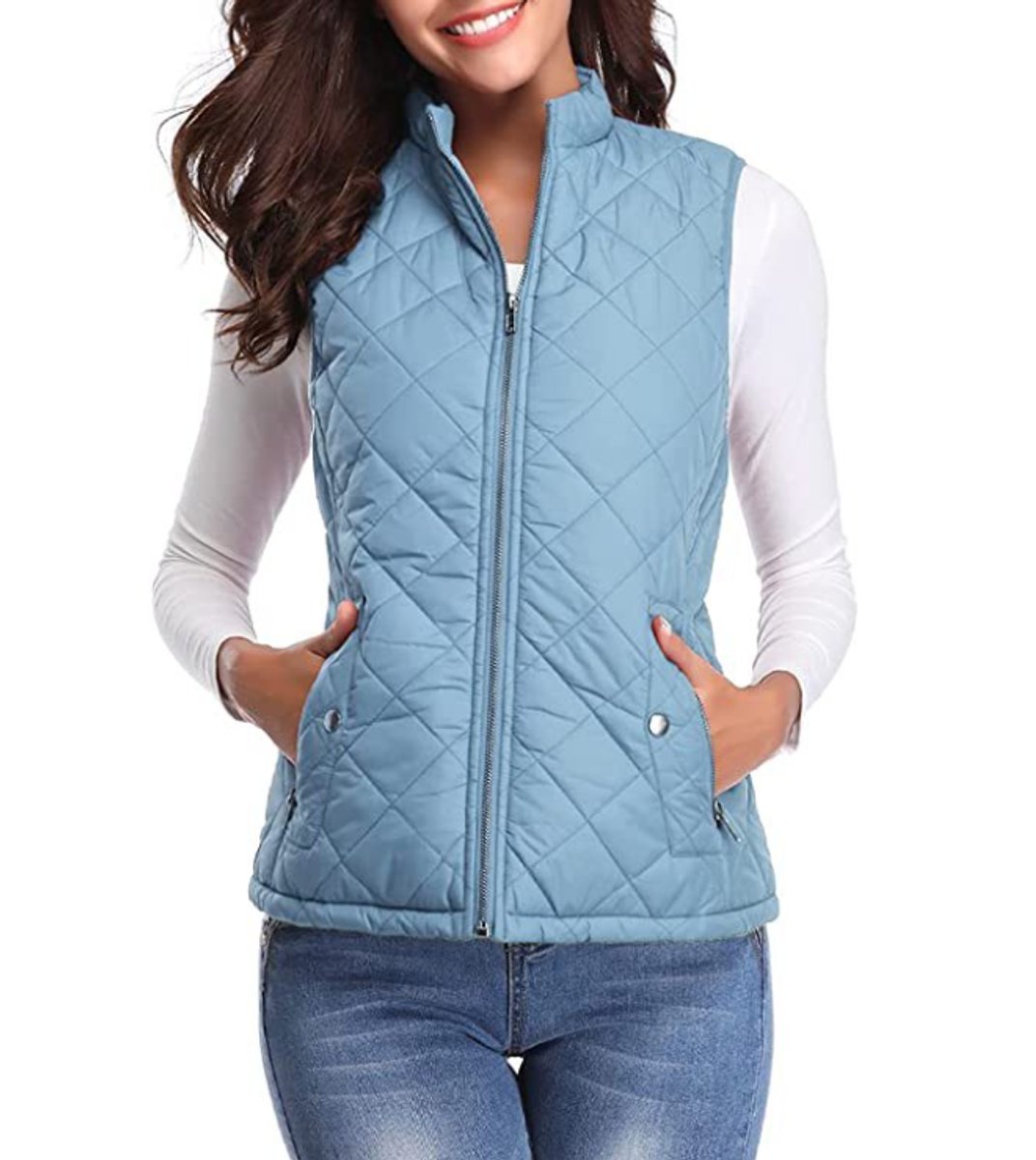 Women's Quilted Vest Sleeveless Stand Collar Zip-Up Padded Gilet Casual Outerwear