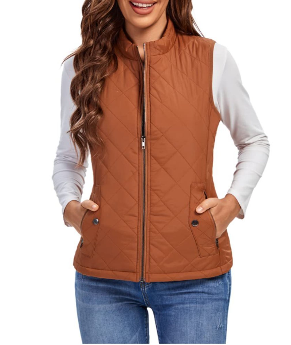 Women's Quilted Vest Sleeveless Stand Collar Zip-Up Padded Gilet Casual Outerwear