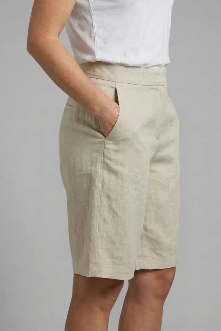 Women's Linen High-Waisted Knee-Length Shorts Side Pockets Casual