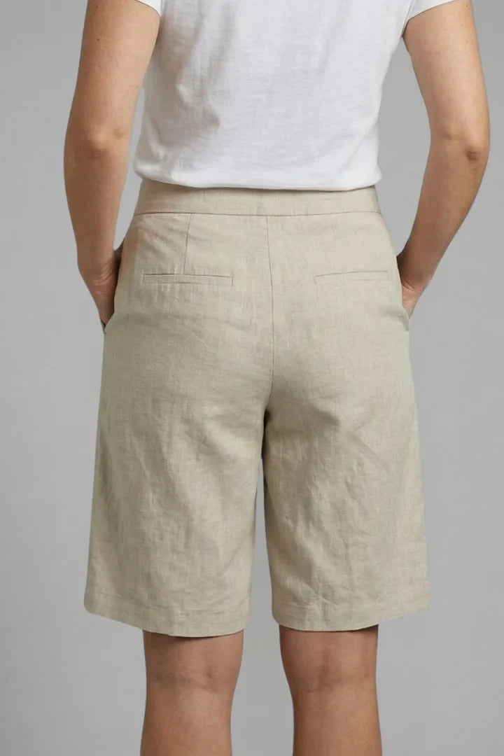 Women's Linen High-Waisted Knee-Length Shorts Side Pockets Casual