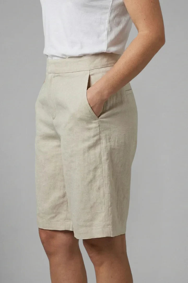Women's Linen High-Waisted Knee-Length Shorts Side Pockets Casual