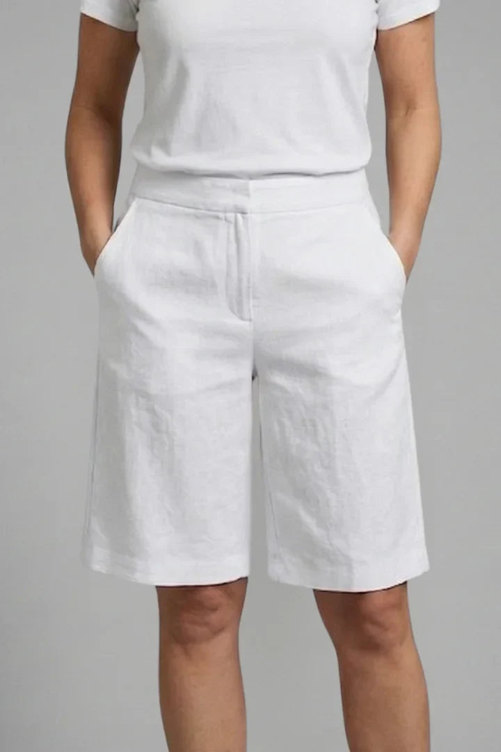 Women's Linen High-Waisted Knee-Length Shorts Side Pockets Casual