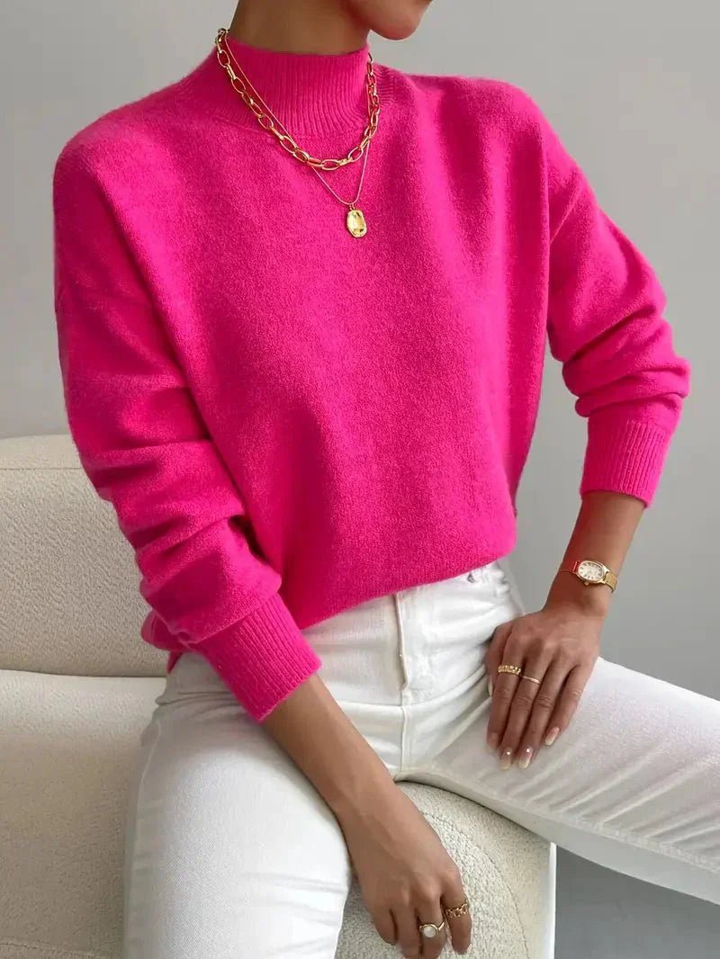 Women's Mock Turtleneck Sweater Relaxed Fit Ribbed Cuffs Long Sleeve Knit Top