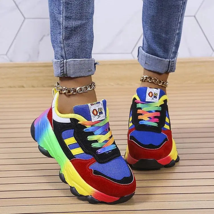 Women's Orthopedic Sneakers Rainbow Lace-Up Lightweight Platform Trainers