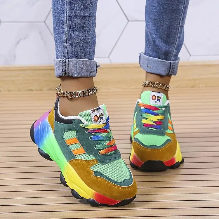 Women's Orthopedic Sneakers Rainbow Lace-Up Lightweight Platform Trainers