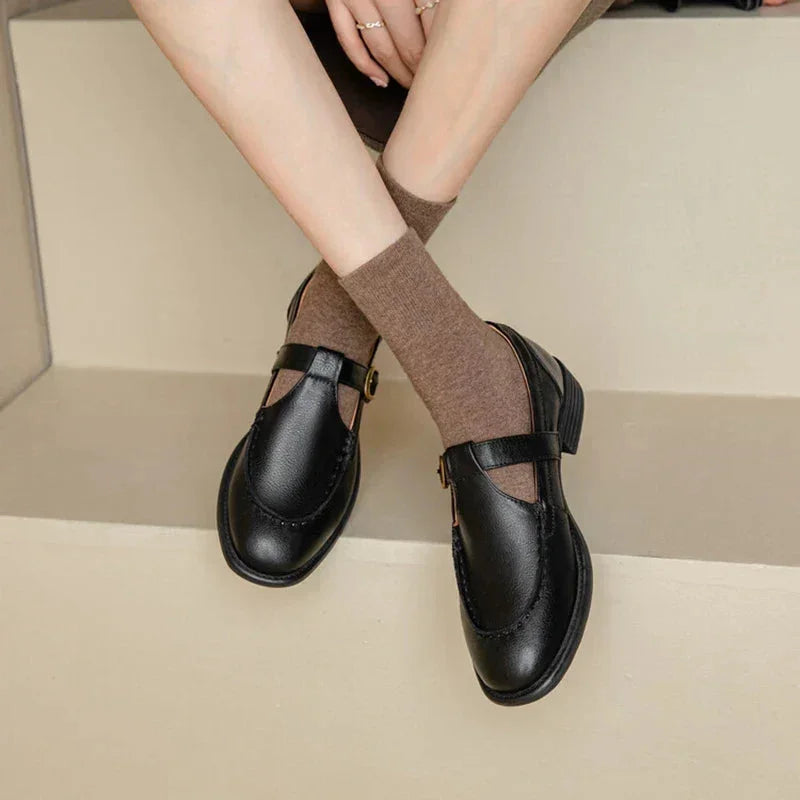 Women's T-Strap Mary Jane Shoes Round Toe Low Heel Buckle Casual
